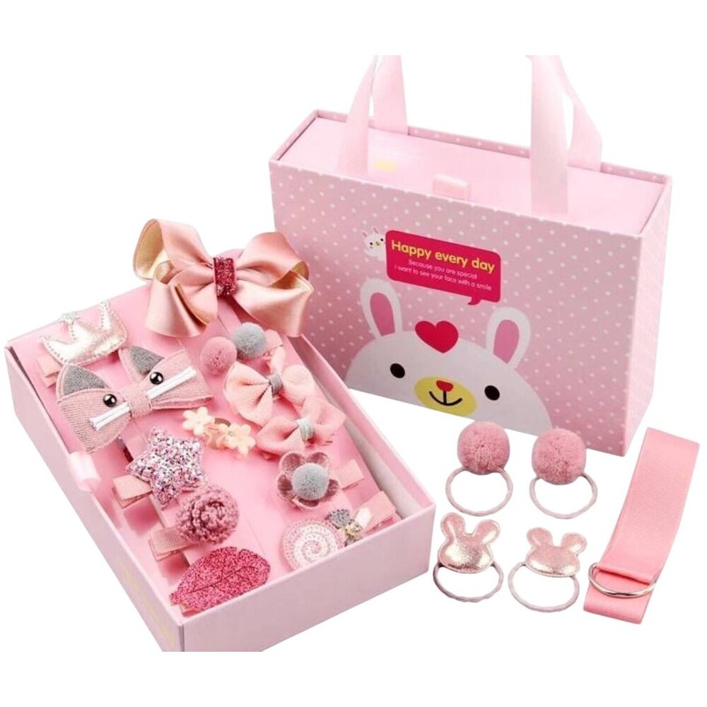 Girls Hair Accessories Baby Korean Princess Gift Set With Bunny Box - 18 Pcs Cli